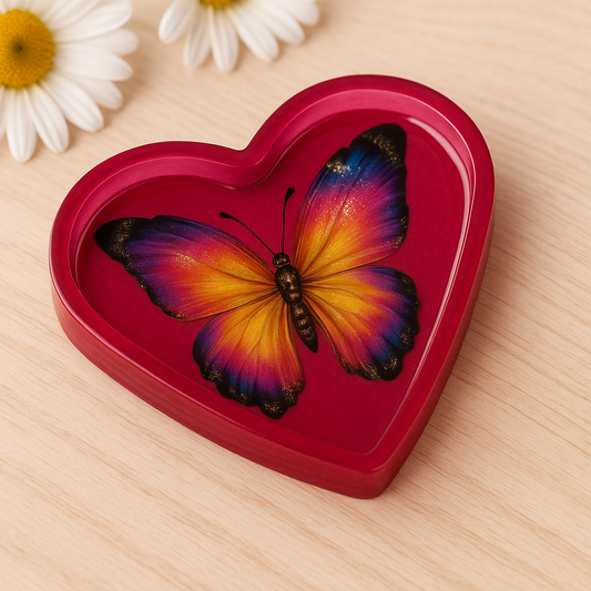 Resin heart-shaped decor with colorful butterfly design unique heart decor gift by Today’s Hobbies