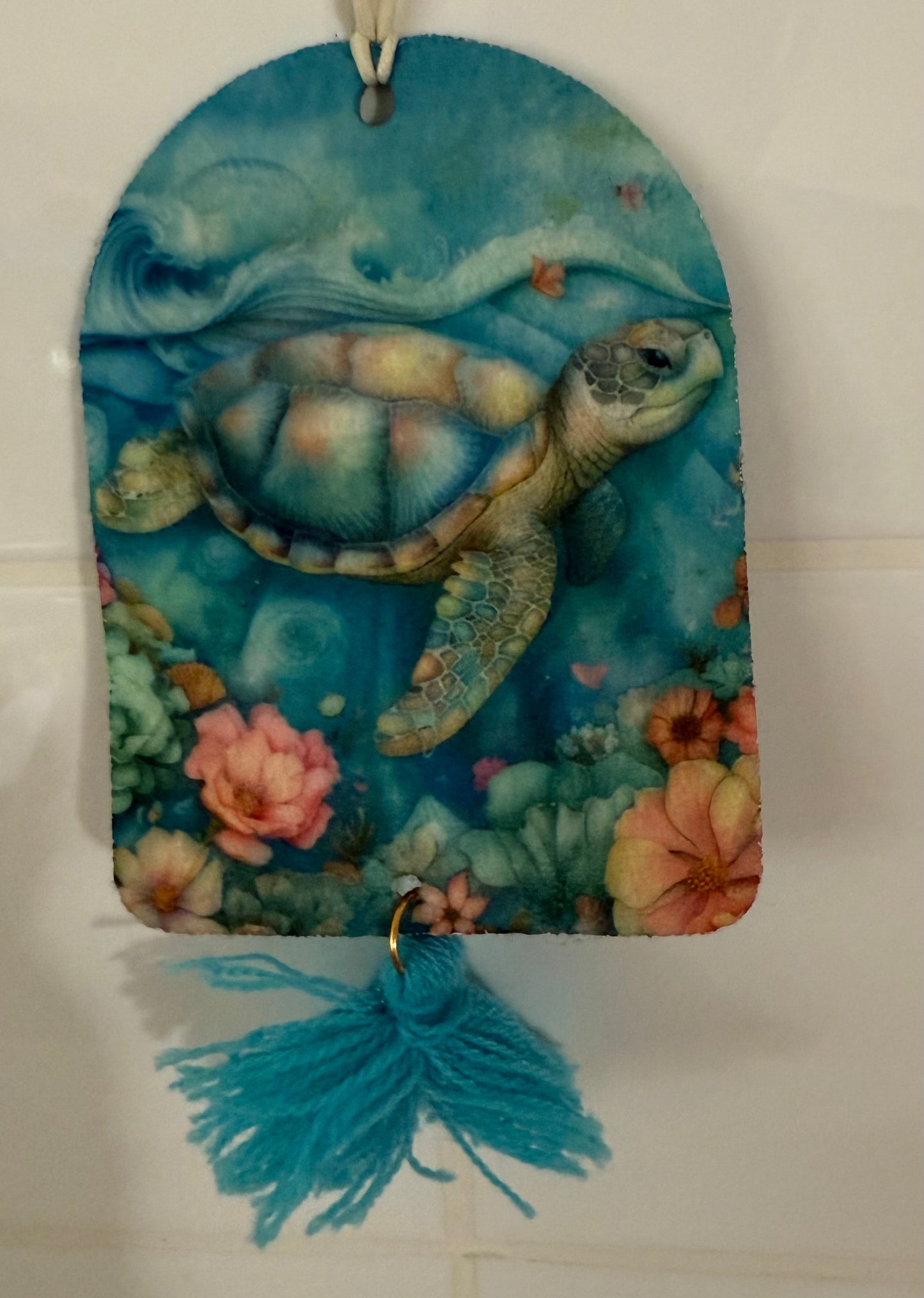 Today's Hobbies sublimation unique home air freshener decor featuring sea turtle and underwater floral design