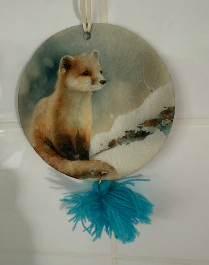 Today's Hobbies sublimation unique home air freshener decor with fox design and blue tassel