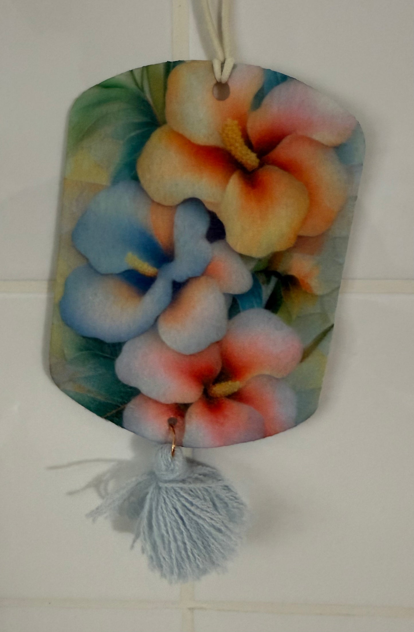 Today’s Hobbies sublimation unique home air freshener decor with colorful floral design and tassel