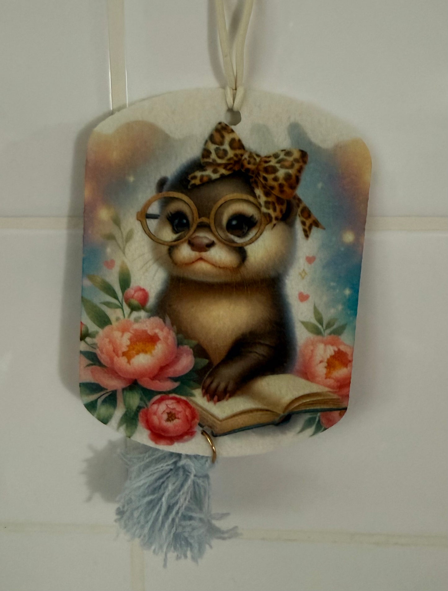 Today's Hobbies sublimation unique home air freshener decor with cute dog wearing glasses and floral design