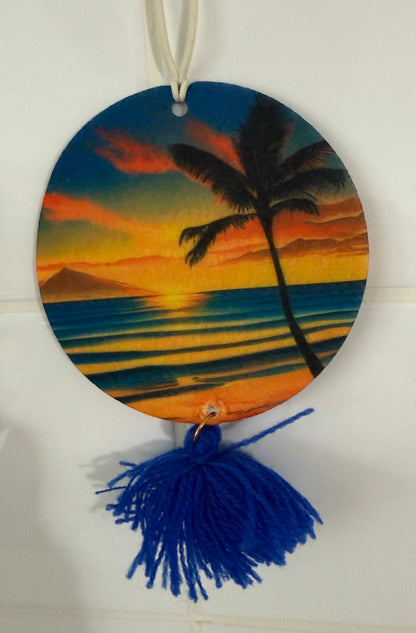 Today's Hobbies sublimation air freshener with sunset beach and palm tree design unique home air freshener decor