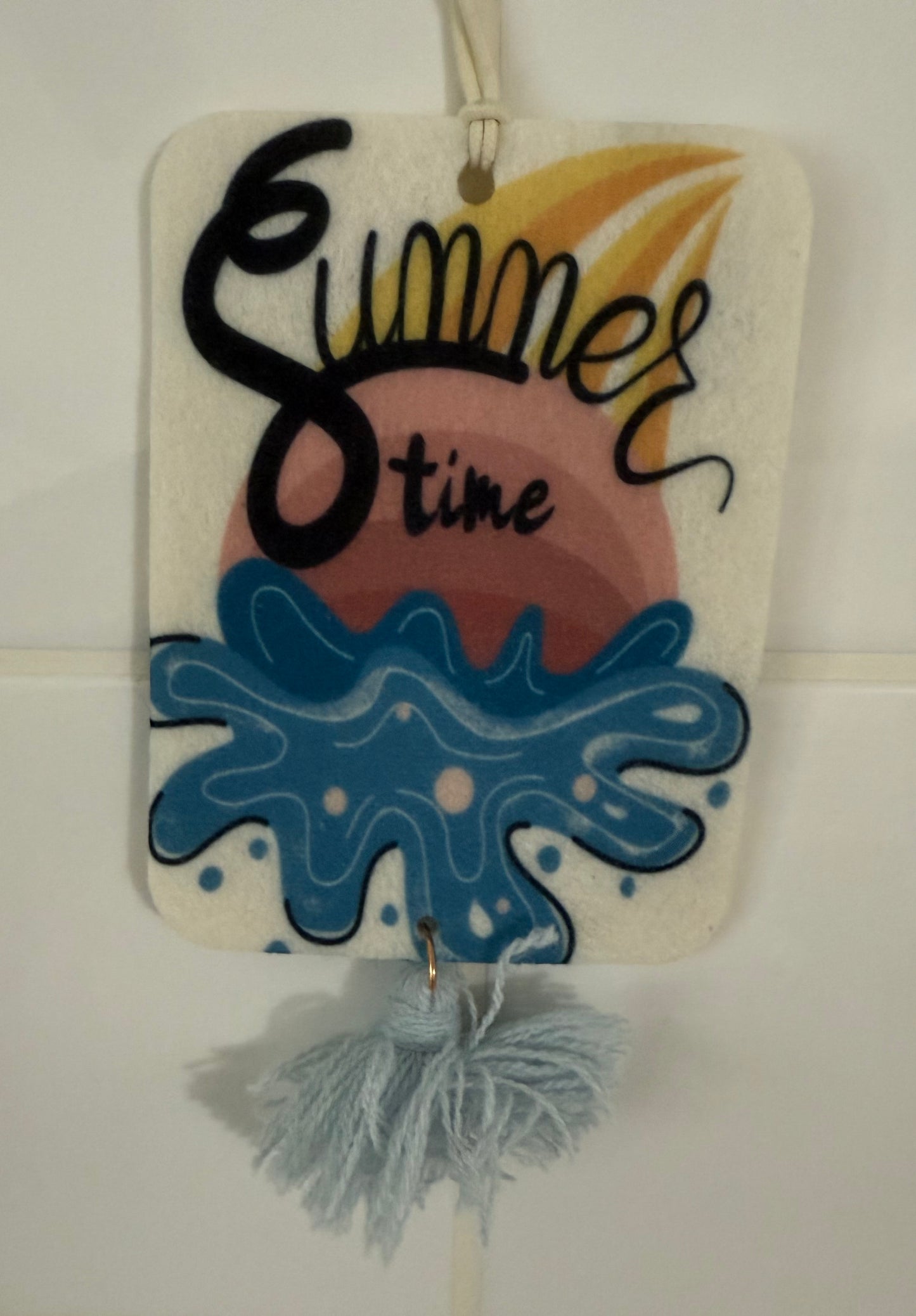 Unique home air freshener decor with summer time design and blue tassel hanging by Today’s Hobbies