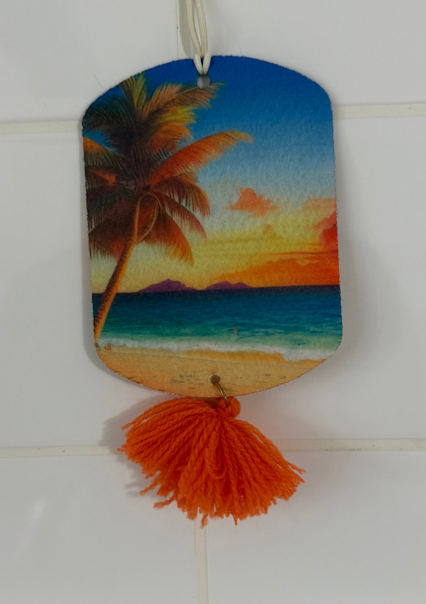 Today's Hobbies sublimation unique home air freshener decor with tropical sunset beach and orange tassel