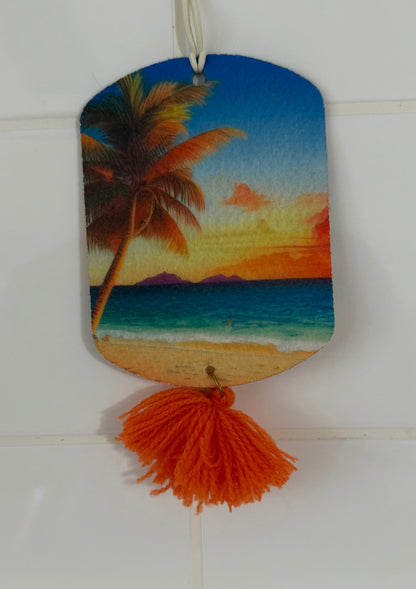 Today's Hobbies sublimation unique home air freshener decor with tropical sunset beach and orange tassel