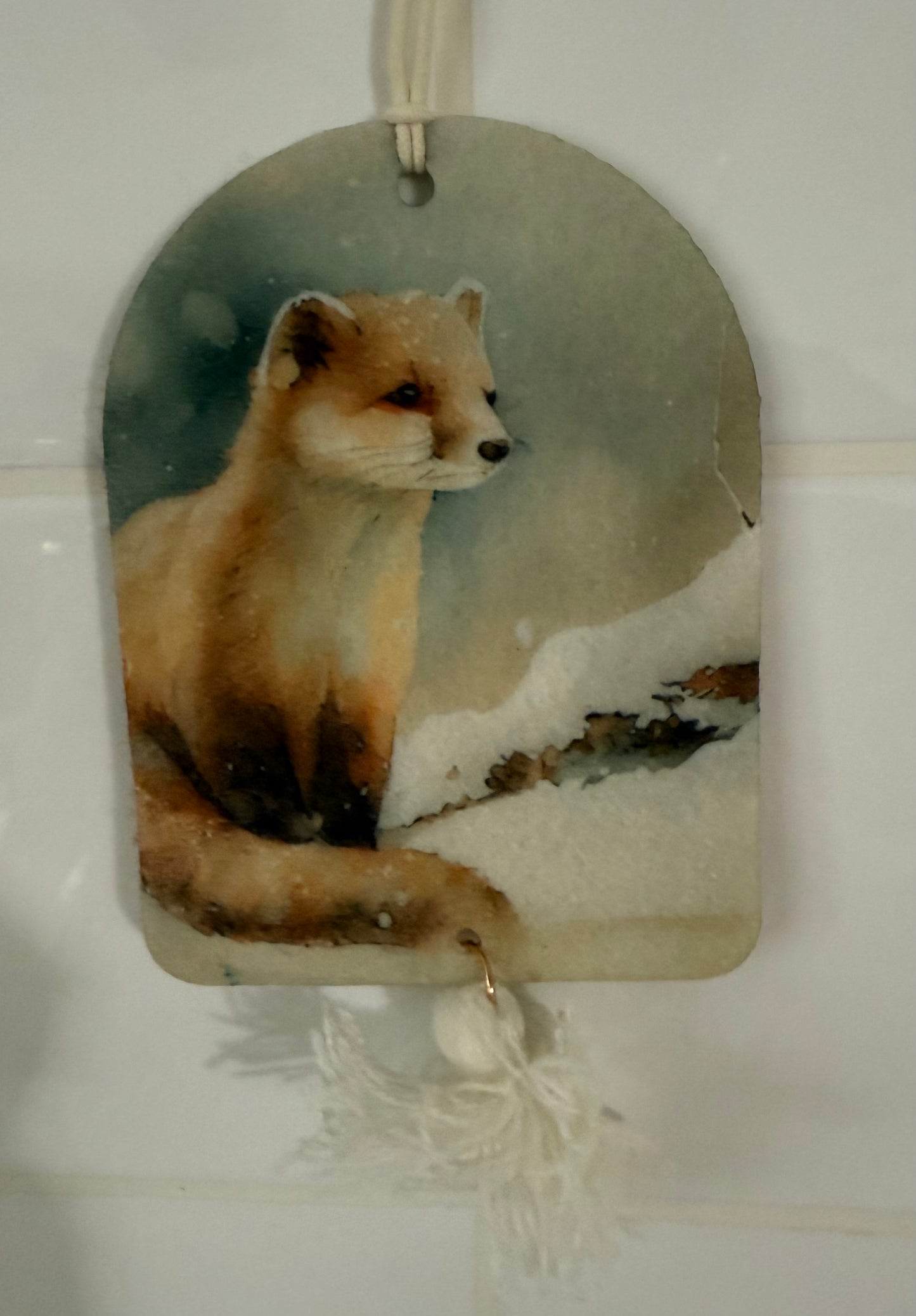 Today's Hobbies sublimation unique home air freshener decor featuring a fox in a snowy landscape
