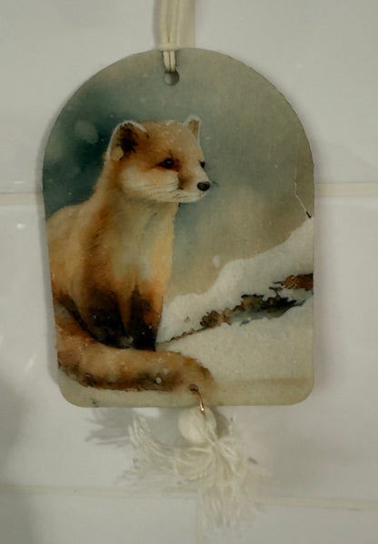 Today's Hobbies sublimation unique home air freshener decor featuring a fox in a snowy landscape