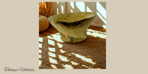 Unique home decor bowl made of natural wood by Today’s Hobbies displayed on a woven mat with sunlight