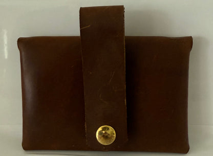 Brown 100% cow hide wallet with button strap by Today’s Hobbies unique leather gift for her