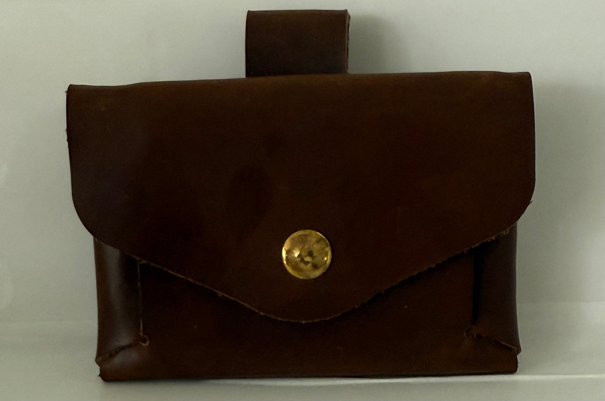 Vintage brown 100 percent cow hide leather pouch with brass button closure unique leather gift for her