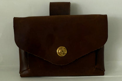 Vintage brown 100 percent cow hide leather pouch with brass button closure unique leather gift for her