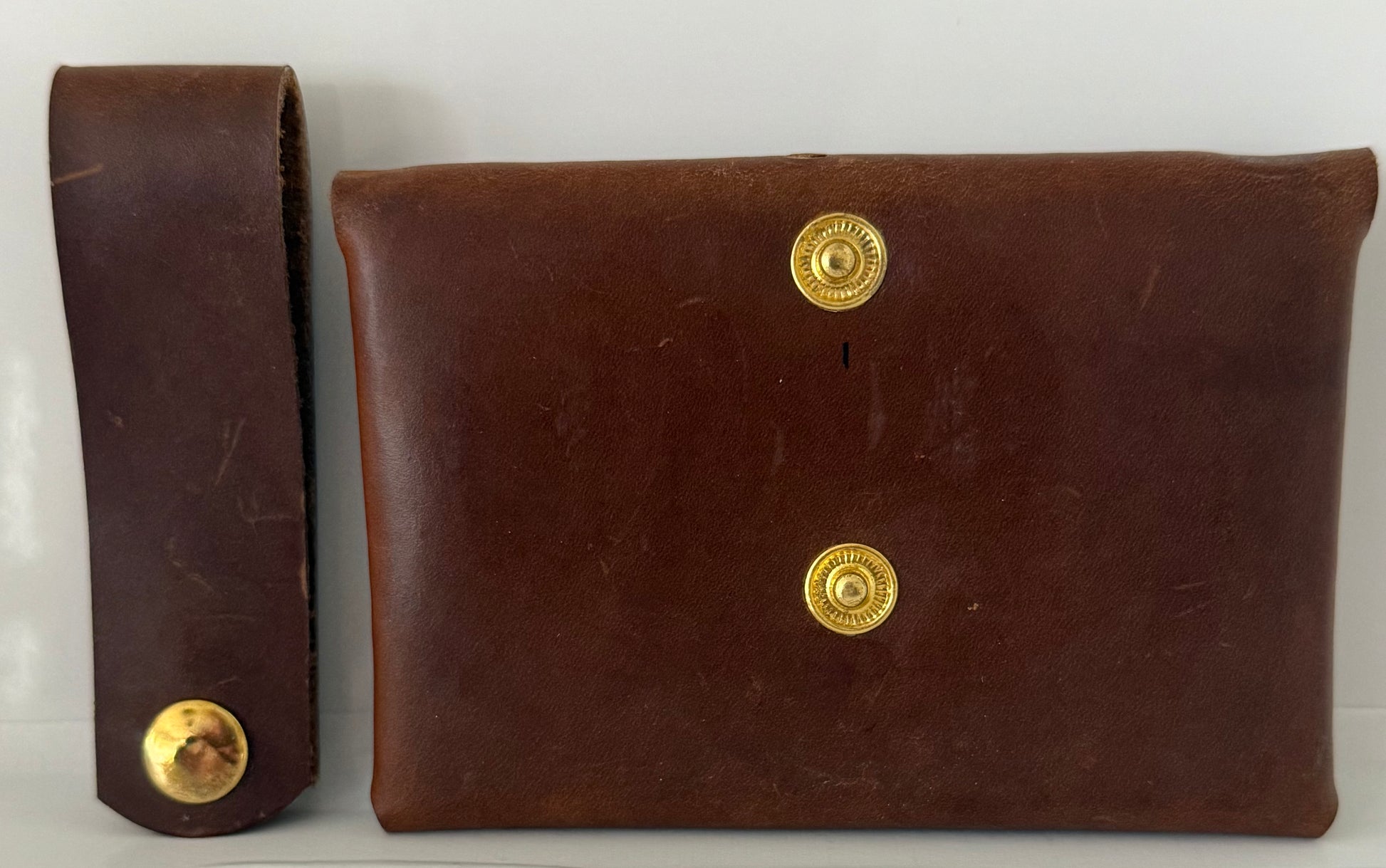 Brown 100% cow hide leather pouch with gold button closures unique leather gift for her