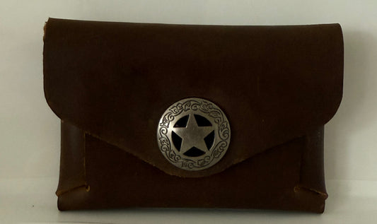 Handcrafted 100% cow hide leather wallet with star metal button closure unique leather gift for her