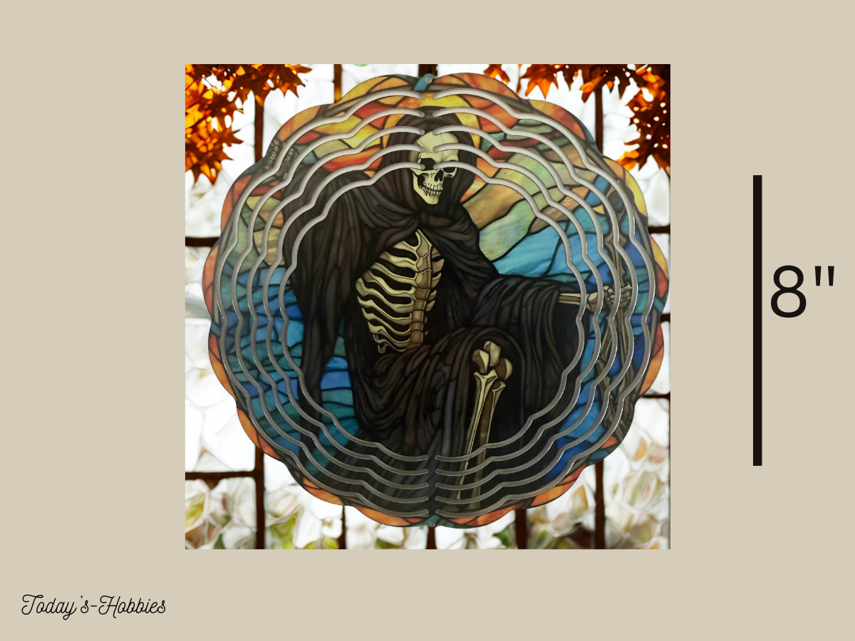 Today's Hobbies sublimation design of a skeleton in a black cloak wind spinner unique wind spinner gift