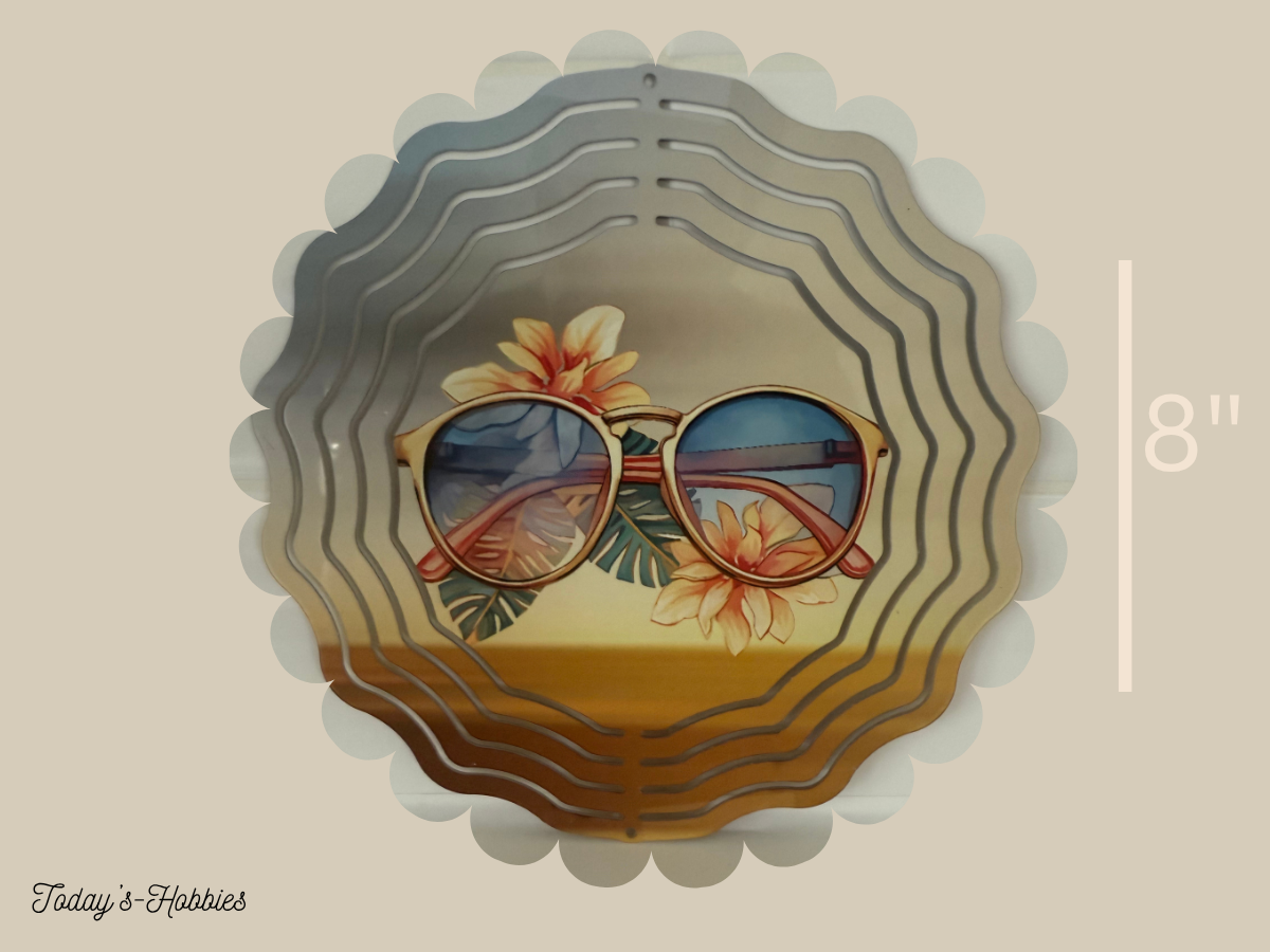 8 inch sublimation metal wind spinner with sunglasses and flower design unique wind spinner gift