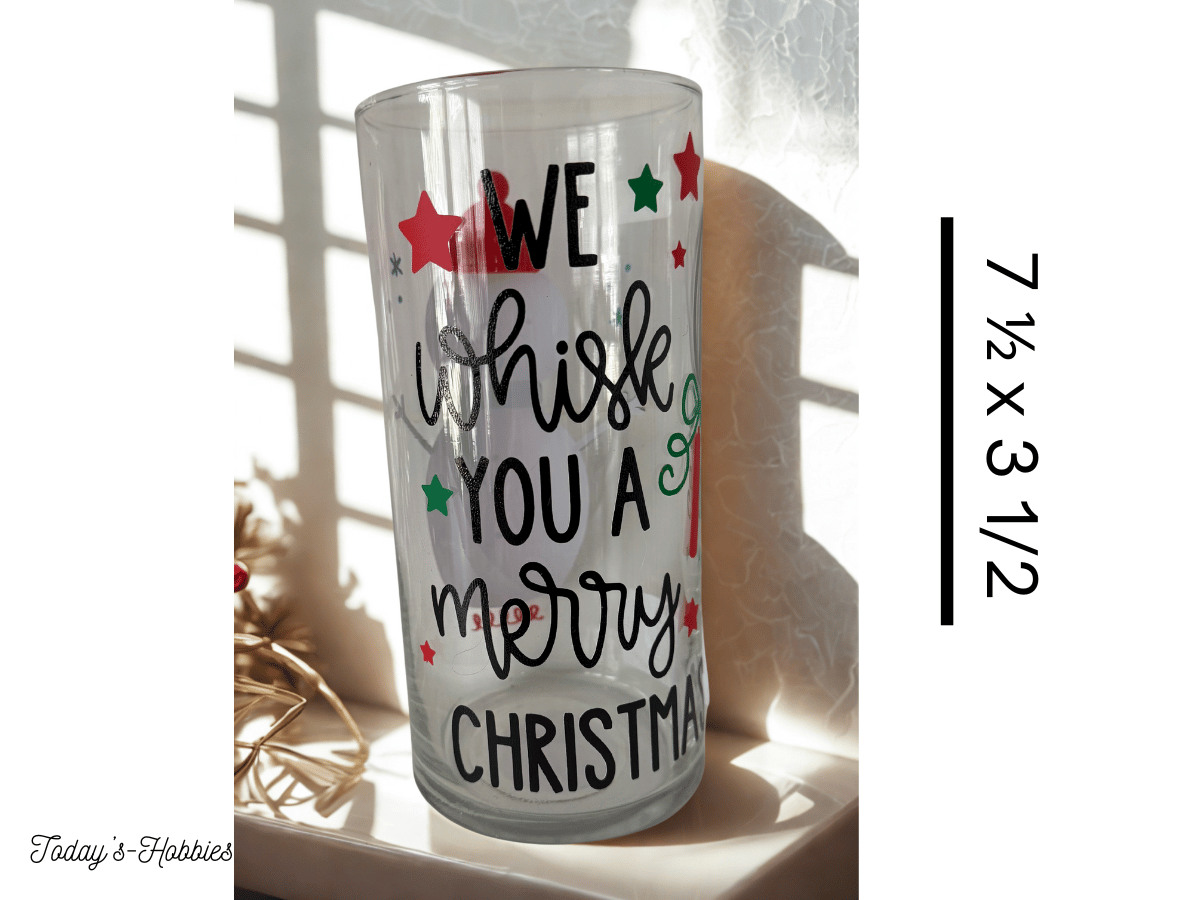 Today's Hobbies upcycled glass vase with Merry Christmas design and holiday stars