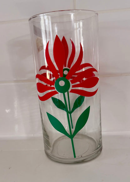 Clear upcycled glass vase with red and green floral design by Today’s Hobbies