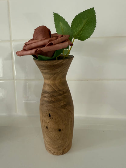 Today's Hobbies wooden vase for home decor with a decorative rose and green leaves