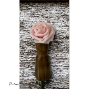 Wooden vase for home decor by Today's Hobbies featuring a carved pink rose on top